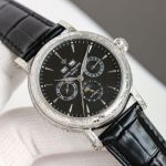 Patek Philippe Calatrava CH 29-535 Movement Silver Engraved Case Black/White Dial 42mm Men Watch
